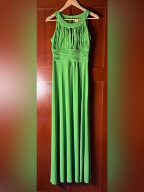 wedding dress with lime green Wedtrend Women Elegant Lime Bridesmaid Dress A Line V Neck Flower Ruffle  Open Back Guest Dress with Slit – WEDTREND main image 1